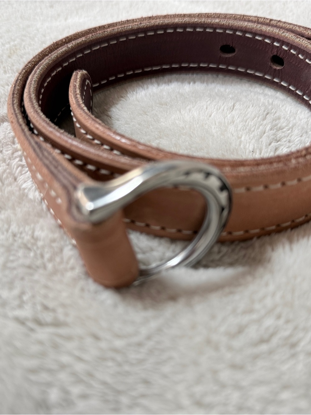 Women's Tan Leather Ring Buckle Belt